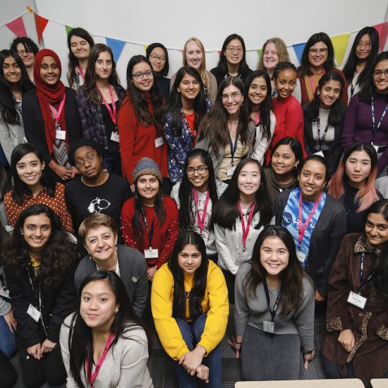 female students and faculty at a recent workshop for women in computer science