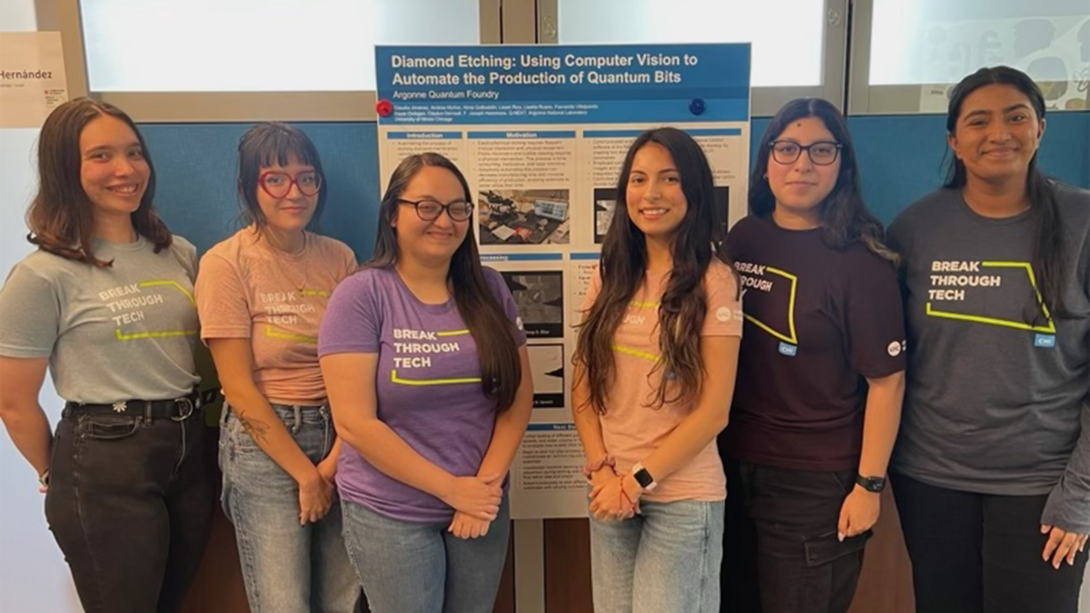 UIC students work at the Argonne Quantum Foundry through the Break Through Tech Chicago program, helping automate an important step in the production of diamond membranes for qubits.