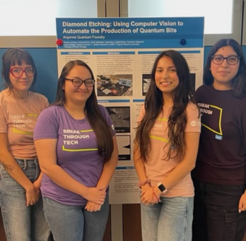 UIC students work at the Argonne Quantum Foundry through the Break Through Tech Chicago program, helping automate an important step in the production of diamond membranes for qubits. 